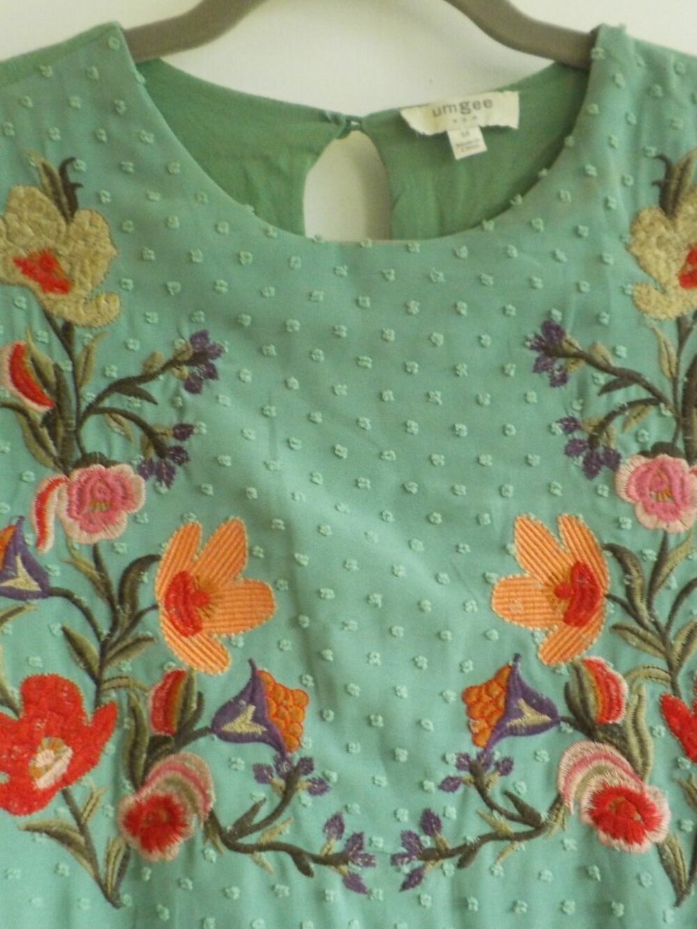 Umgee Dress - Medium - Green Boho Embroidered Flowy Lined  Bell Sleeves (2455)